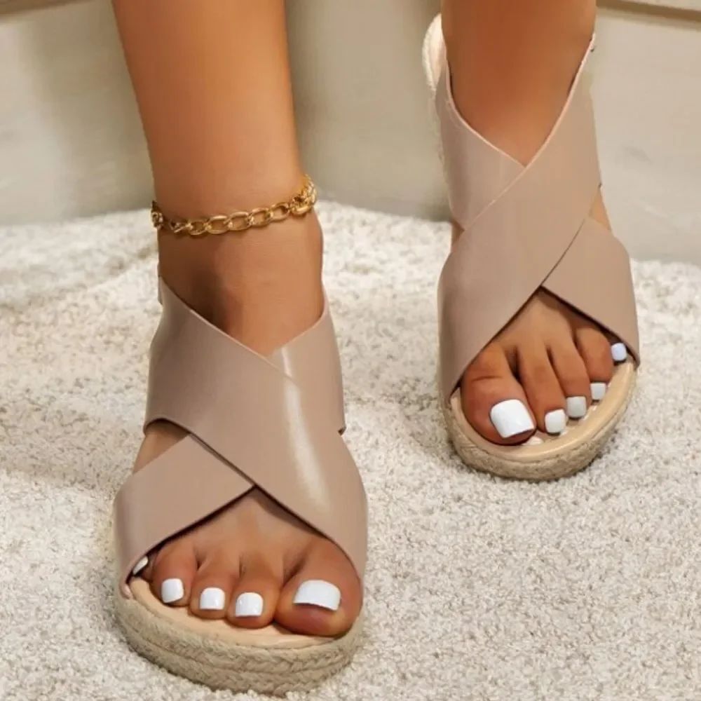 BRAND NEW FASZFSAF WOMEN'S SLINGBACK ESPADRILLE PLATFORM WEDGE SANDAL